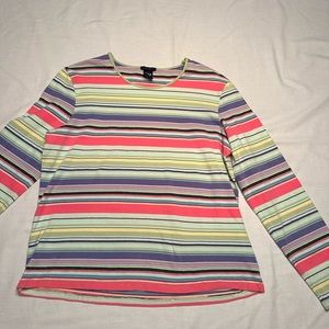 GAP. Multicolored striped, crew neck, long sleeve tee.
